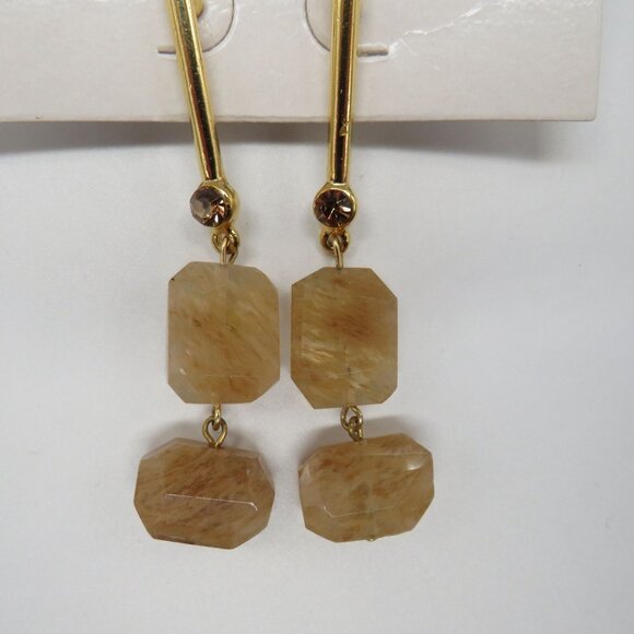 Mia Bijoux Earring Citrine Stone Amber Crystals Gold Tone Dangle Earrings New - Picture 6 of 10